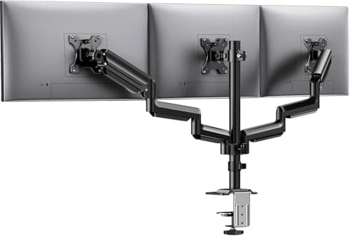 Image of HUANUO Triple Monitor Mount for 13-27 inch Computer Screens, 3 Monitor Desk Mount with Arm Holds 8kg, Triple Monitors Stand with Tilt, Swivel, Rotation, VESA 75x75, 100x100mm Gaming