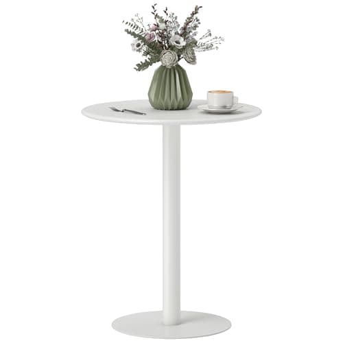 Image of HOMCOM Dining Table, 2 Seater Round Kitchen Table with Steel Base for Living Room, Dining Room, Space Saving, 60 x 60 x 72cm, White