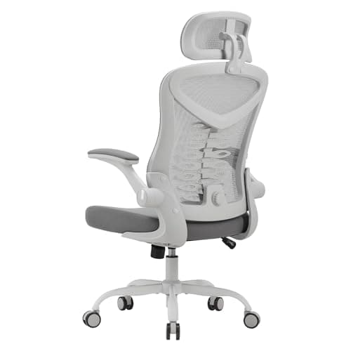 Image of Magic Life Office Chair, Adjustable Desk Chair with Flip-up Armrest, Rebound Seat Cushion, Breathable Mesh High Back, Comfortable Lumbar Support, Movable Headrest 360° Rotation, White