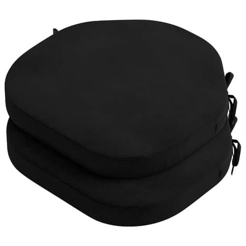 Image of PRIMEPATIO Seat Cushions for Dining Chairs Set of 2, 5cm thick Chair Pads with Ties for Kitchen Garden Living Room, Slip Resistant Indoor Outdoor Seat Cushion, 45x45cm, Black