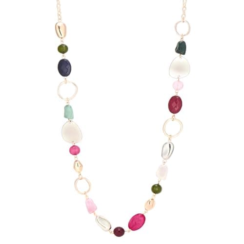 Image of Dazylleco Long Chunky Beaded Necklaces for Women Rose Gold/Gold Long Statement Necklace Sweater Chain Costume Jewellery Gifts for Her(Colorful)