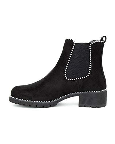 Image of shelikes Womens Ladies Black PU Suede Block Platform Heel Silver Stud Ankle Chelsea Boots