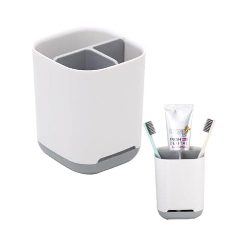 Image of LAWALEISHE Toothbrush Holder,3 Slots Toothbrush Organizer with Drainage Holes,Grey Multifunctional Plastic Toothbrush Cup Storage Stand, Makeup Brush Razor Toothbrush Caddy Holder for Bathroom Kitchen