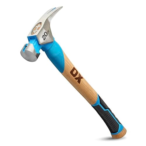 Image of OX Pro 20oz/560g Smooth Face Framing Hammer with Magnetic Nail Starter – Forged One Piece Steel Head, Straight Claw End, Curved American Hickory Handle with TPR Grip, OX-P088920