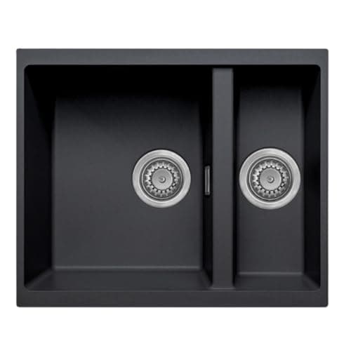 Image of Austen & Co. Florence Inset & Undermount 1.5 Bowl Reversible Granite Kitchen Sink with Strainer & Over Flow Kit - Black