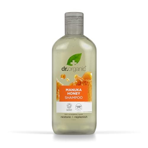 Image of Dr Organic Manuka Honey Shampoo, Restoring, Dry Hair, Natural, Vegetarian, Cruelty-Free, Paraben & SLS-Free, Recyclable & Recycled Ocean Bound Plastic, Certified Organic, 265ml, Packaging may vary