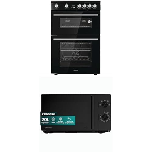 Image of Bundle of Hisense HDE3211BBUK 60cm Electric Cooker with Ceramic Hob-Black + Hisense 700 Watts 20 Litre Inverter Microwave Oven H20MOBP1HIUK Black, Automatic Defrost, H24.1 x W43.4 x D32.9 cm