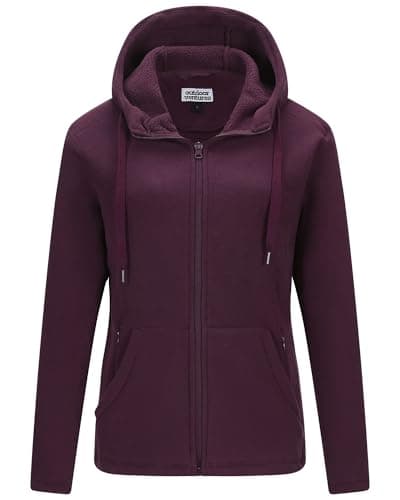 Image of Outdoor Ventures Womens Fleece Jackets with Hood Ladies Warm Full Zip Coat With 6 Large Pockets Long Sleeve Casual Sweater Soft Outerwear Jacket for Hiking Walking Travelling Sport Wine 2XL