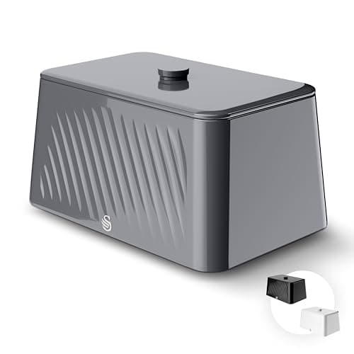 Image of Swan Windsor 16L Bread Bin, Suitable for Loaves, Rolls and Bakes, Durable Iron Body Cleans Easily and Resists Scuffs, Grey, SWKA18539GRY