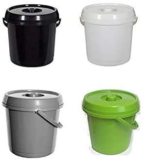 Image of Whitefurze 2 x Bucket with Lid, 14 Litre, Cream