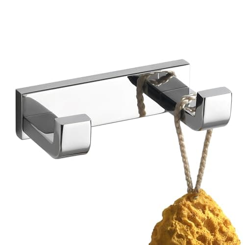 Image of YACVCL Chrome Towel Hooks, Robe Coat and Clothes Double Hooks, Heavy Duty SUS304 Stainless Steel Wall Hooks Hanger for Bathroom Kitchen Bedroom