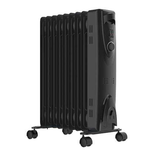 Image of MYLEK Oil Filled Heater Radiators 2000W, Electric Portable Black Heaters, Adjustable Thermostat, 3 Heat Settings, Energy Efficient, Safety Tip Over Protection (2KW Black)