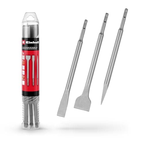Image of Original Einhell 3-Piece SDS Plus Chisel Set, 250 mm (Pointed, 20 mm Wide Flat, 40 mm Wide Spade Chisels Made of Durable 40Cr Steel for Demolition and Renovation Work)