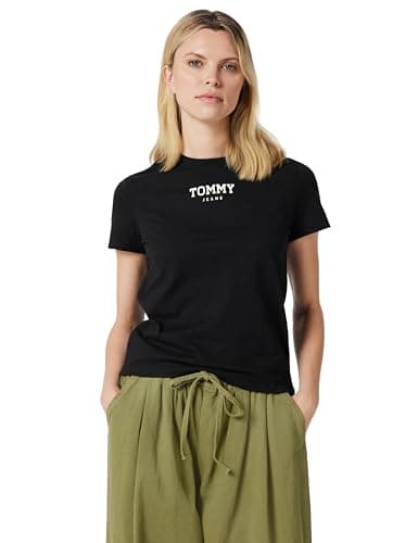 Image of Tommy Jeans Women's Tjw Reg Essential Logo 2 Tee Ext Dw0Dw21842 S/S T-Shirt, Black (Black), S