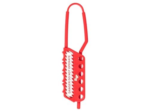 Image of The Workplace Depot Lockout Tagout Hasp – Universal Lockout Device in Reinforced Red Nylon, Non-Conductive, Small (3-Lock) & Large (6-Lock) Options, Industrial Maintenance Safety Equipment (Large)