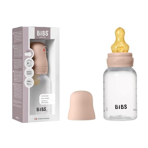 Image of BIBS Baby Bottle 150 ml Natural Rubber Latex Teat - Anti-Colic, BPA-Free, Round Teat, Slow Flow, Lightweight & Easy to Clean, Suitable for Newborns 0+ Years - Blush