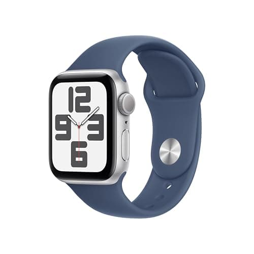 Image of Apple Watch SE (2nd Gen) (GPS, 40mm) Silver Aluminum Case with Blue Denim Sport Band, M/L (Renewed)