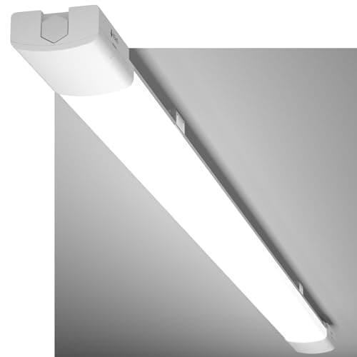 Image of Amdelne LED Batten Light 5ft, 6000K Daylight LED Ceiling Light, IP65 Garage Lighting, Linkable Plug in Strip Lights for Shed, Loft,Kitchen, Office, Store, Supermarket, Workshop, Warehouse, 45w 150cm