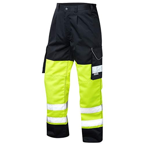 Image of Leo Workwear CT01 Bideford Men Hi Vis Cargo Trousers Dual Tone#36 Tall~Yellow/Navy