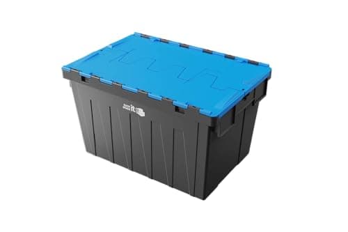 Image of RACK IT STACK IT Large Stackable Storage Tote Boxes with Attached Lids, 62 Litre Capacity, 30kg Load, Choice of Coloured Lids (Blue)