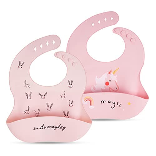 Image of Vicloon Silicone Baby Bib, Baby Weaning Bibs, Waterproof Baby Feeding Bibs Adjustable with Wide Food Catcher Pocket Unisex Toddler Bibs