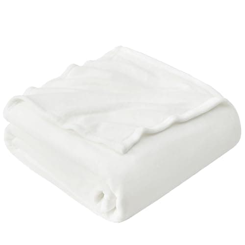 Image of EHEYCIGA Fleece Blanket White Throws for Sofas Fluffy Warm Soft Blanket for Bed Settees Armchairs, Fit All Season, Single, 130x165cm