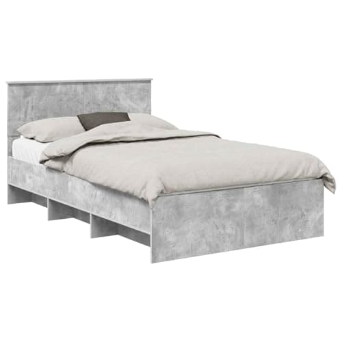 Image of KTHLBRH Modern Bed Frame Concrete Grey 120x123 cm with Headboard, Contemporary Engineered Wood Platform Bed for Bedroom