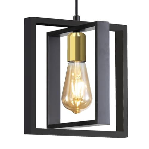Image of Mikeru Farmhouse Recessed Ceiling Pendant, Vintage Square Pendant, 360° Swivel, 1 Light Rustic Metal Hanging Pendant with E27 Base for Balcony, Patio, Hallway, Industrial Lighting
