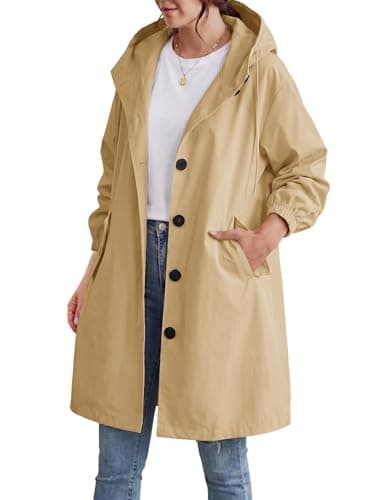 Image of Vancavoo Trench Coats for Women with Hood Casual Ladies Lightweight Coats Windbreaker Outdoor Water-resistant Jackets,Khaki,XL