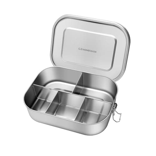 Image of G.a HOMEFAVOR Stainless Steel Lunch Box Large Metal Bento Box with 5 Compartments 1400 ml Leakproof Food Sandwich Salad Storage Container