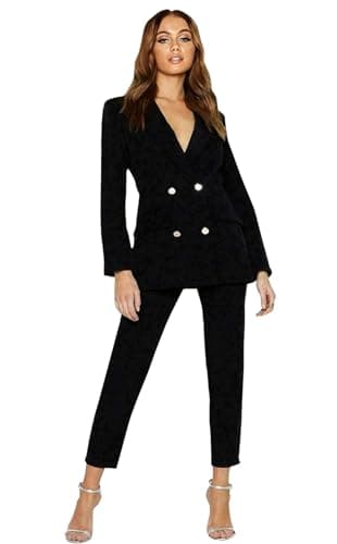 Image of Womens Gold Button Double Breasted Duster Coat Office Formal Blazer Ladies Long Sleeve Jacket Winter Fashion Front Pocketed Duster Coat Jacket (Black UK 16-18)