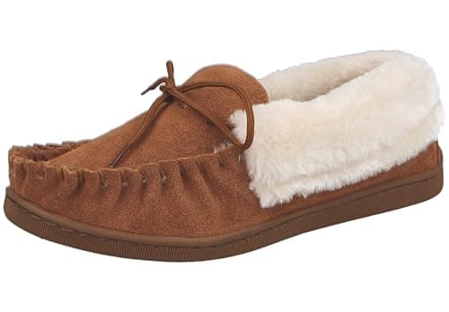 Image of Cushion Walk Ladies Real Suede Leather Faux Sheepskin Fur Lined Moccasin Slippers Size 4-8 Dark Tan UK 6