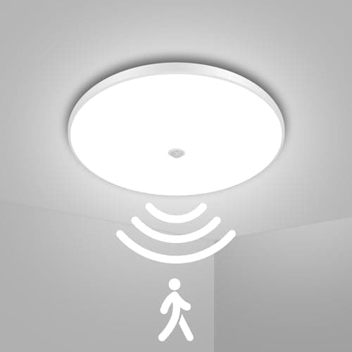 Image of Litglobe 18W LED Ceiling Light Motion Sensor,6500K Daylight Motion Sensor Lights Indoor,1800LM Round Bathroom Ceiling Light,Ø22cm Pir Lights for Stair Hallway Porch Garage