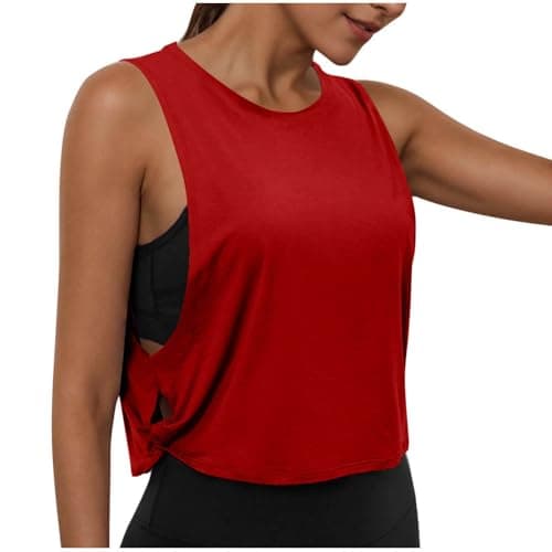 Image of Women's Gym Vest Activewear Sleeveless Tops Basic Casual Workout Tank Top Ladies Loose Fit Sport Jogger Yoga T Shirts Crewneck Tank Tops Breathable Lightweight Tee Shirts Summer Vests Red