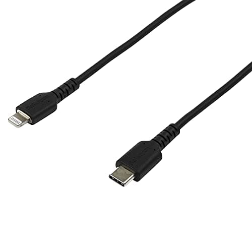 Image of StarTech.com 2m USB C to Lightning Cable - Durable Black USB Type C to Lightning Connector Fast Charge & Sync Charging Cord, Rugged w/Aramid Fiber Apple MFI Certified iPhone 11 iPad Air (RUSBCLTMM2MB)