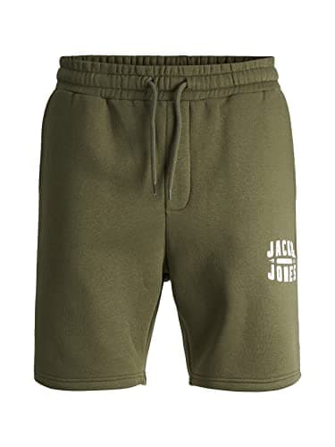 Image of JACK & JONES Men's Logo Printed Sweat Shorts, Navy Blazer, Black, Light Grey Melange Or Olive Night (S, Olive Night)