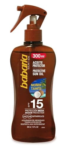 Image of BABARIA Protective Sun Oil with Tahitian Monoi Oil, Tanning Accelerator SPF 15 – 300ml