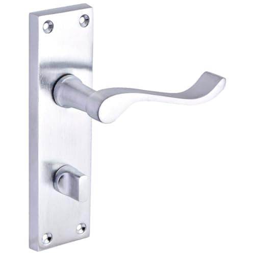 Image of Designer Levers - Victorian Scroll Lever Door Handles - Satin Chrome - 1 Pair - Bathroom Locking Door Handle - with Thumbturn