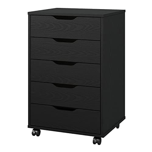 Image of Panana 5/7 Drawers Chest, Mobile File Cabinet with Wheels Storage Organiser Chest Home Office Dresser Cabinet Side Filing Cupboard (Black, 5 Drawers)