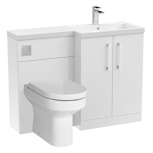 Image of Balterley Vanity Unit with Basin, WC Unit with Toilet Pan, Seat, Cistern, Floor Standing 2 Door Soft Close Vanity, Toilet Pan with Soft Close Seat, Right Hand Bathroom Sink Storage (White)