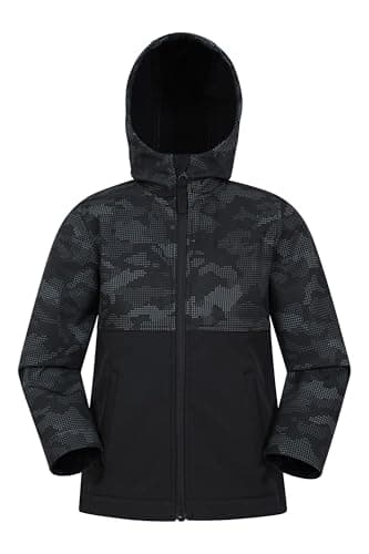 Image of Mountain Warehouse Exodus Kids Softshell Jacket - Childrens Breathable Coat, Water Resistant, Wind Resistant Fleece Lined For Girls & Boys - For Spring Summer Black (02) Kids Size 9-10 Years