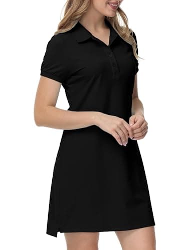 Image of JINSHI Women's Polo Dress Short Sleeve Slim Fit Cotton Casual Pique Polo Shirts Black Size US M