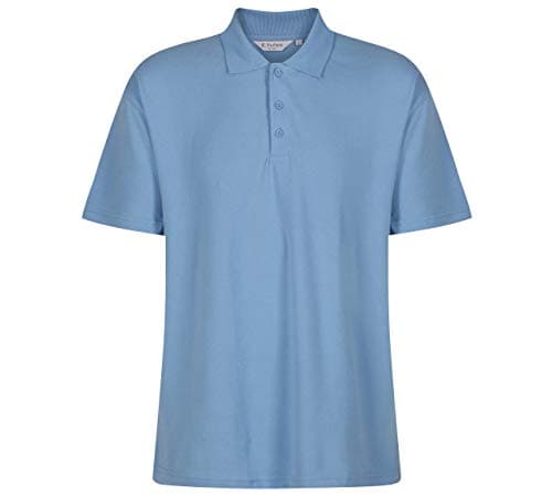Image of Trutex Kids Sky Blue Plain School Polo Shirts – Short Sleeve Cotton-Rich Unisex PE Kit Polos for Boys and Girls – Age 13