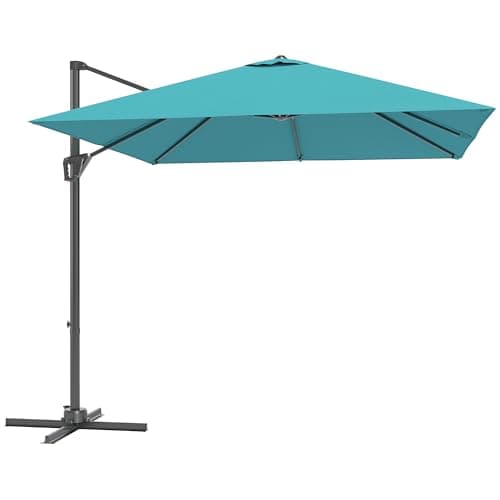 Image of Outsunny 2.5 x 2.5m Patio Offset Parasol Umbrella Cantilever Hanging Aluminium Sun Shade Canopy Shelter 360° Rotation with Crank Handle and Cross Base, Blue