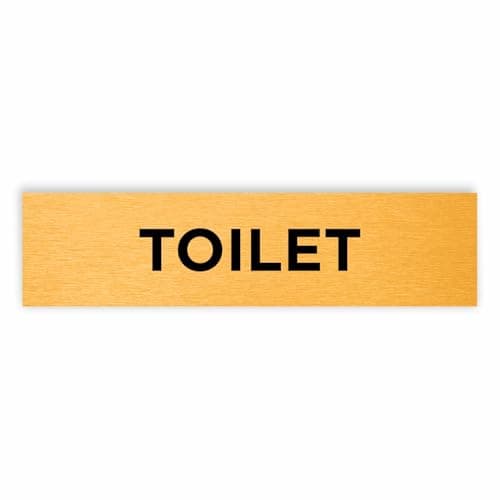 Image of Slimline Aluminium Toilet Door Sign from ViroDisplay® - Rigid Brushed Gold - 200 x 50mm - Durable Printed Surface - Self-Adhesive Fixing