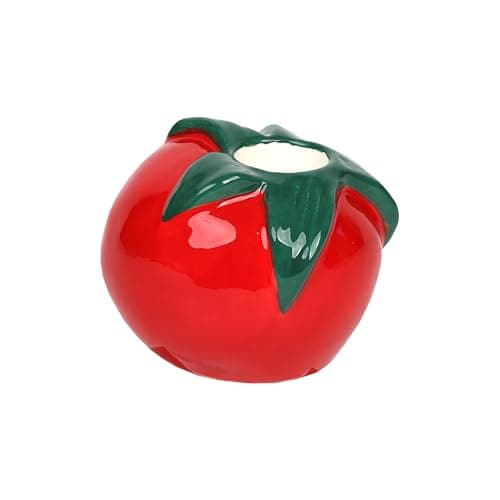 Image of Talking Tables Ceramic Candle Holder Tomato Shaped Decorative Candle Holder for Table Centrepiece, Indoor Outdoor Wedding, Party, Summer Home Decor & Gift, Red, 10cm