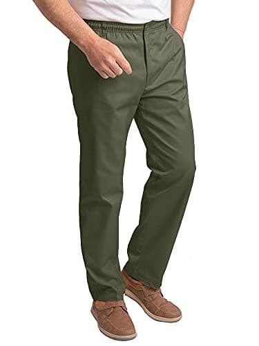 Image of Jolliman Mens Pull On Trousers Fully Elasticated Waist Pants Smart Casual Outdoor Walking Pants for Travelling, Hiking, Work Waist 34W / 29L Khaki