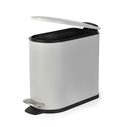 Image of Beldray Bathroom Pedal Bin – 5 Litre Small Toilet Bin, Soft Closing Lid, D-Shaped Sanitary Waste Bin for Bedroom, Office, Kitchen, Powder-Coated Finish, Space-Saving, Grey