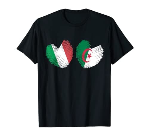 Image of Algeria Italy Heart Italian Flag Algerian Flag Love Heart T-Shirt