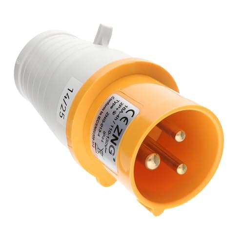 Image of kenable Industrial Site Power 3 Pin Plug 110V 16A Yellow IP44 Splash-Proof